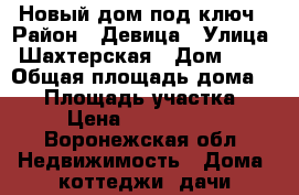 Новый дом под ключ › Район ­ Девица › Улица ­ Шахтерская › Дом ­ 34 › Общая площадь дома ­ 80 › Площадь участка ­ 6 › Цена ­ 3 000 000 - Воронежская обл. Недвижимость » Дома, коттеджи, дачи продажа   